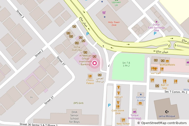 Street map showing Chughtai Medical Centre, Lalak Chowk, DHA Phase 2, Lahore